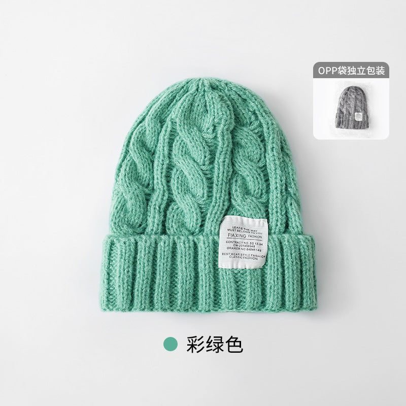 Solid Color Twist Female Autumn and Winter Student Warm Ear Protection Knitted Hat Couple Versatile Cold Hat