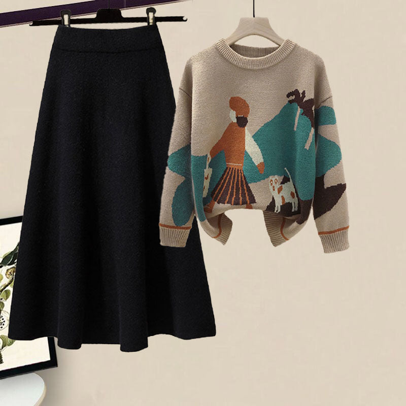 Cozy Plus Size Two-Piece: Viral Loungewear Set with Chunky Knit & Skirt