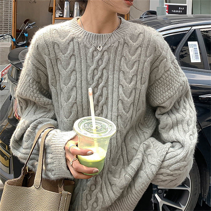 Loose and Gentle Wind Twist Pullover Women's New Thick Soft Waxy Lazy Wind Knitted Sweater