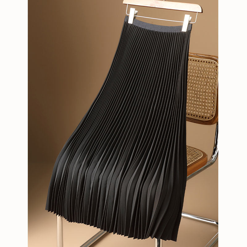 Solid Color Premium Satin Pleated Skirt Large Size Versatile Skirt