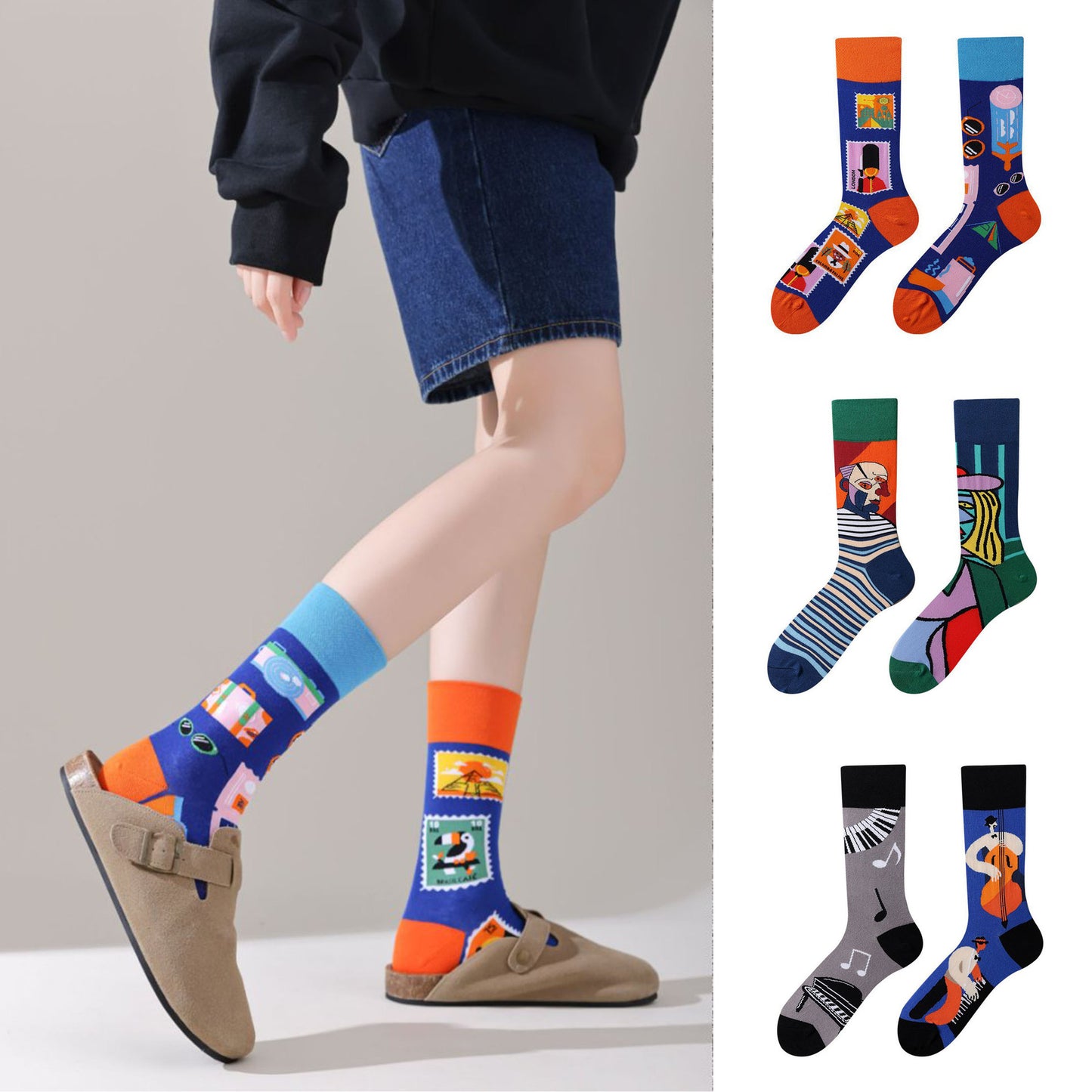 New Four Seasons Men's and Women's AB Original Design Asymmetrical Tide Socks Mandarin Duck Socks Street Tide Socks Cross-border