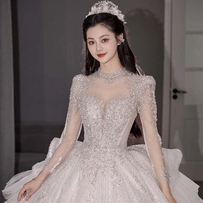 Cathedral Sleeve Maternity Gown | Empire Waist for Curvy Brides & Royal-Lace Detail | Queen Size Luxury Wedding Dress