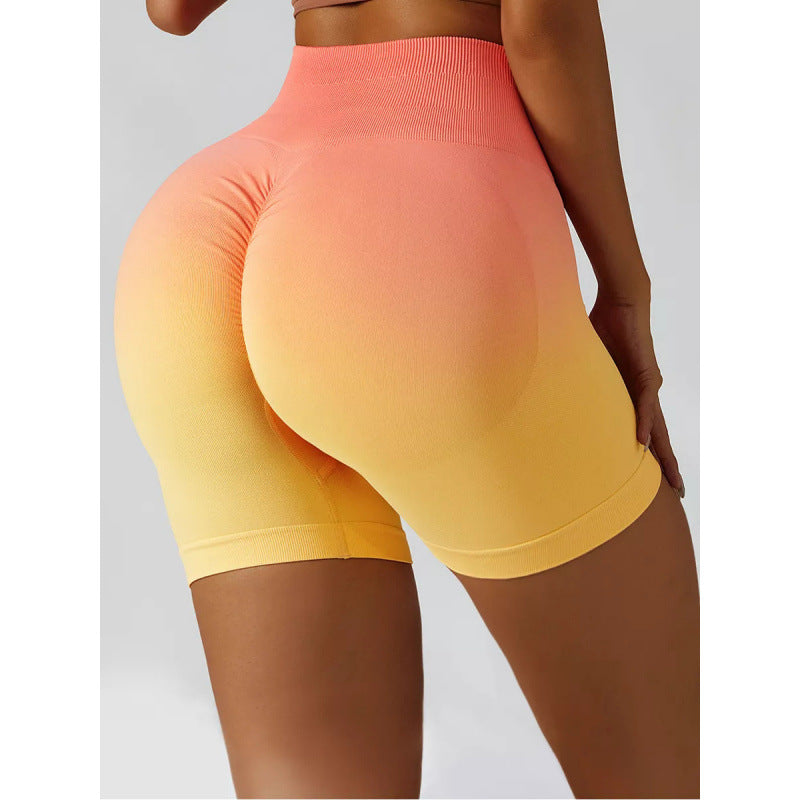 Seamless Yoga Pants Set | Peach Nude Gradual Change Booty Lift | 4-Way Stretch Sports Shorts | Eco-Friendly 3D Knit