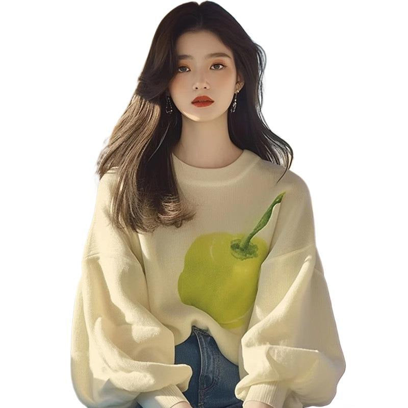 Women’s Oversized Apricot Print Lightweight Knit Sweater | Casual Chic Lazy Style Layering Top