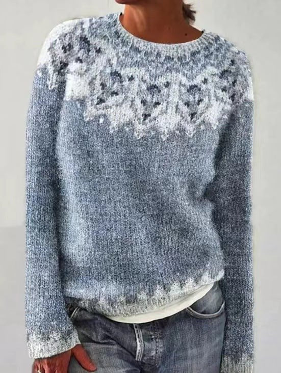 New Sweater Women Wish Hot Sale Round Neck Color Matching Loose Fashion Pullover Knitted Sweater