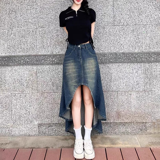 Micro Mini Denim Skirt - Y2K Vintage Wash w/ Slit