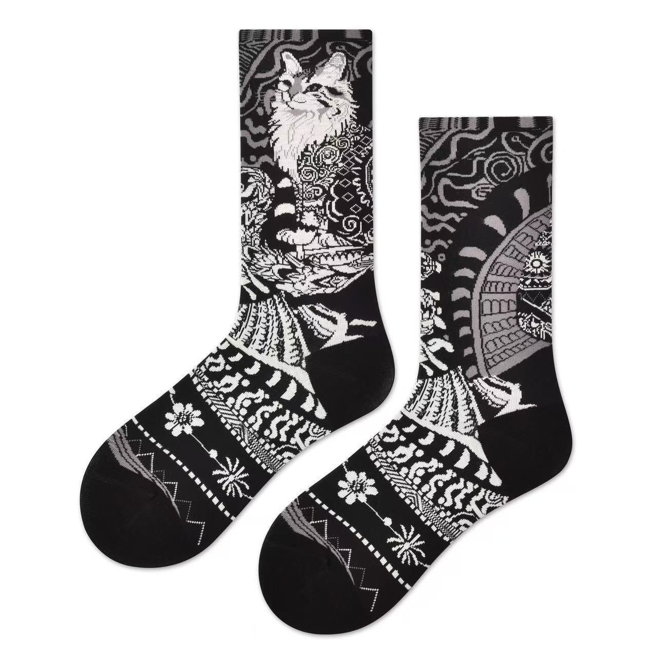 Spring and summer new art students, designer art tube socks children's trendy socks versatile black and white color scheme women