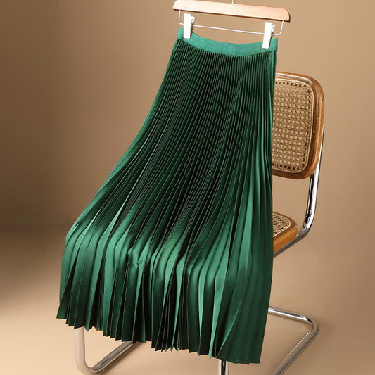 Solid Color Premium Satin Pleated Skirt Large Size Versatile Skirt