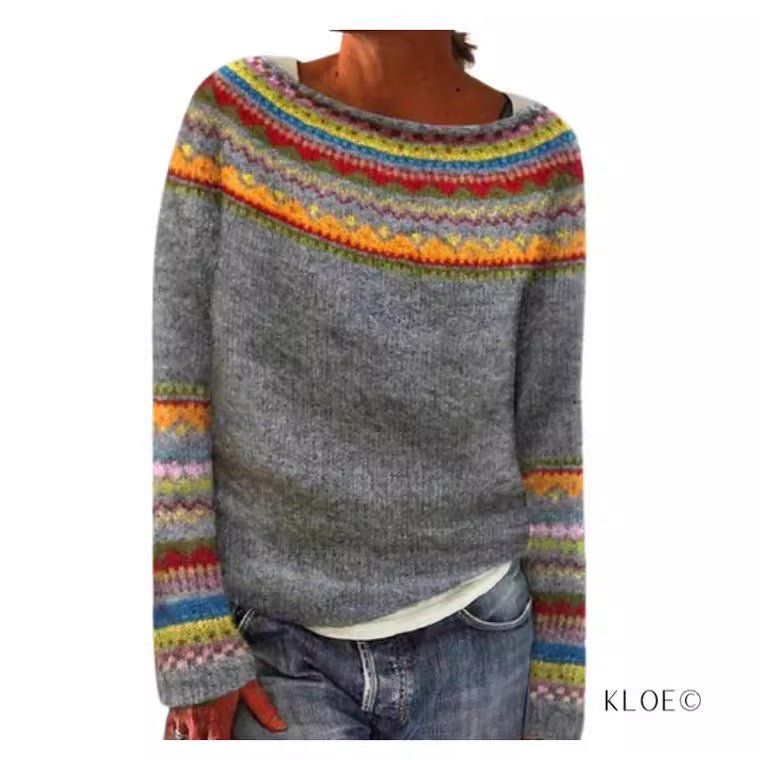 New Sweater Women Wish Hot Sale Round Neck Color Matching Loose Fashion Pullover Knitted Sweater