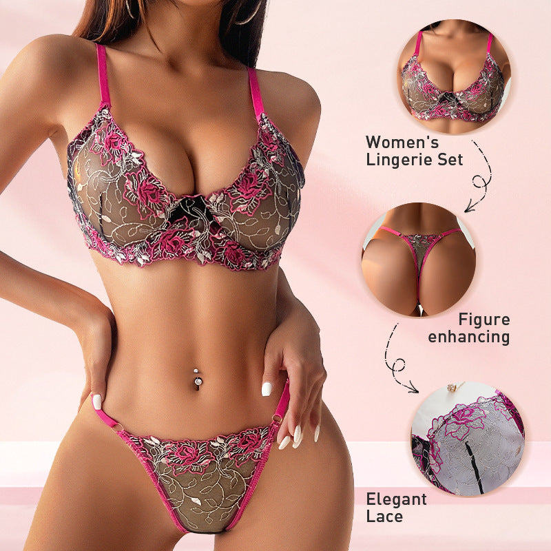 EcoLuxe Lace Bralette Set: Rose Floral Zero-Squeeze Comfort | Reimagined Sensuality