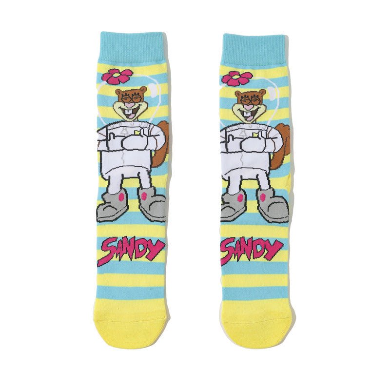Male Parasite Cartoon Tide Socks Women's Medium Tube Men's Sponge Socks Long Tube Cotton Animation Socks-5PRS