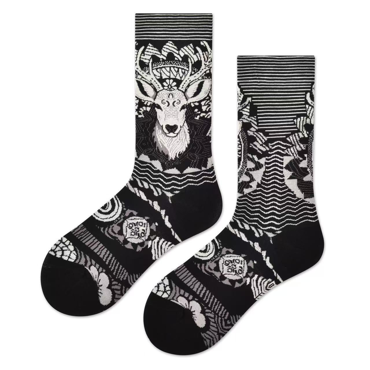 Spring and summer new art students, designer art tube socks children's trendy socks versatile black and white color scheme women