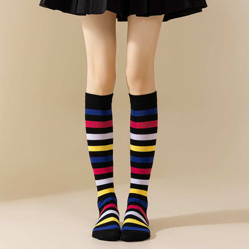 Rainbow Striped European and American Socks Women's Long Tube Party Show Halloween Cosplay Calf Socks