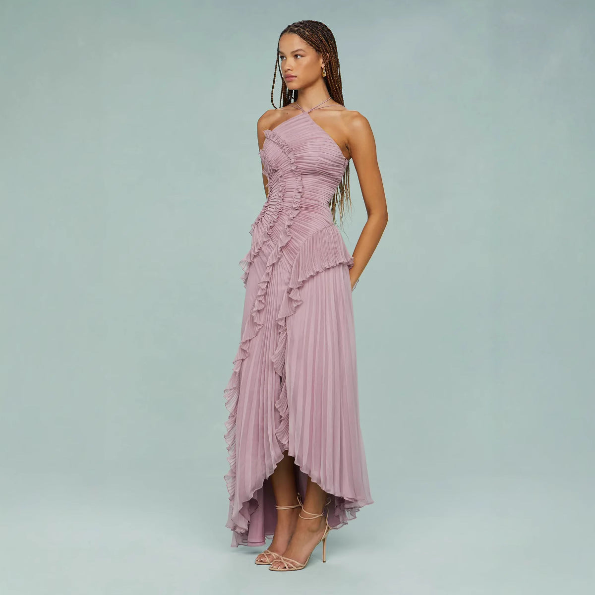 Luxury Chiffon Evening Gown: Ruffle Pleated Maxi Dress for Women, Breathable Summer Party Wear - Elegant Midi/Maxi Styles