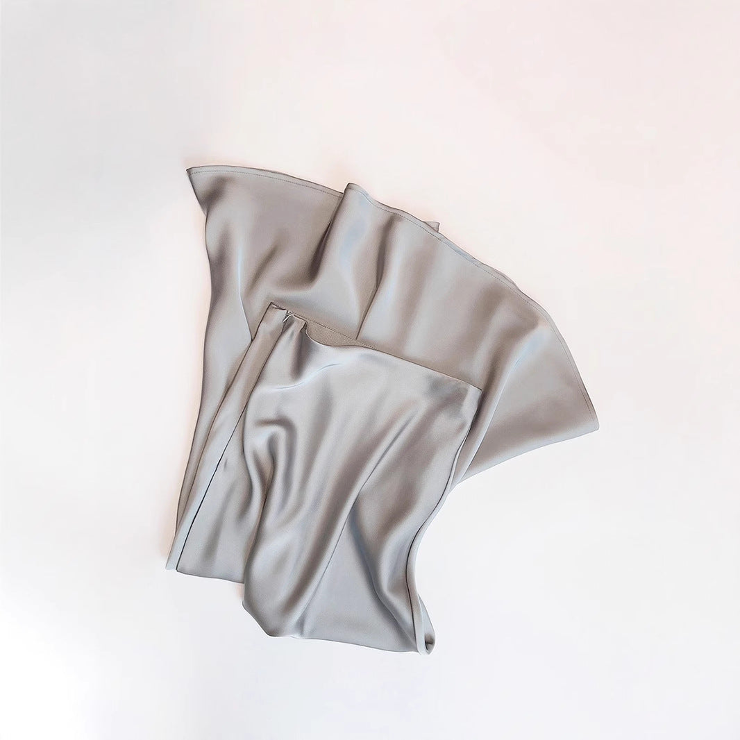 French Temperament Acetic Acid Satin Drape Skirt Women's Spring and Summer Solid Color High Waist Hip-wrapped Fishtail Skirt A-word Long Skirt
