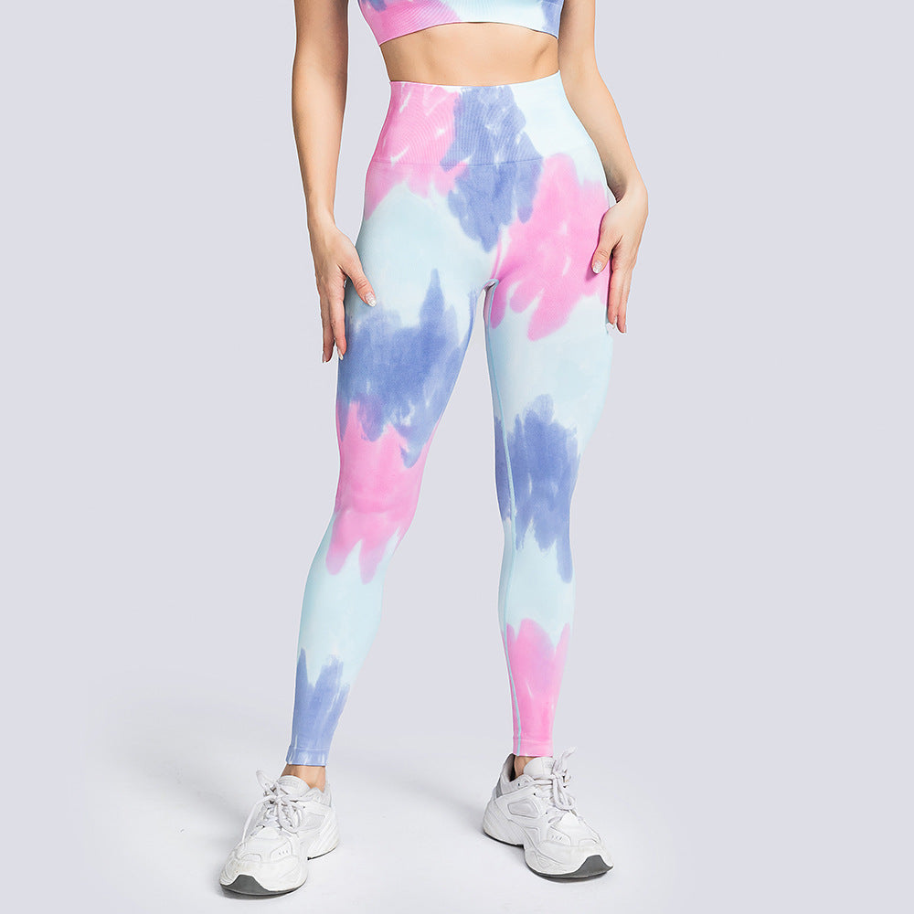 Tie-Dye Yoga Set | High-Waisted Booty Lift Sports Pants & Wireless Shorts | 4-Way Stretch Eco-Friendly Fitness Wear