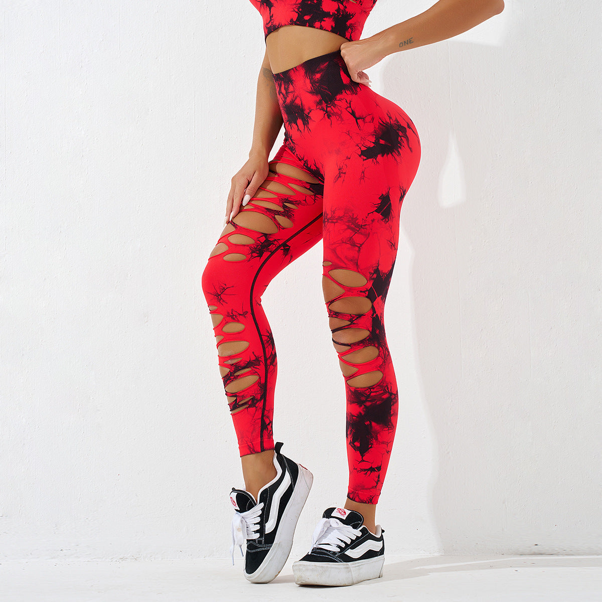 Statement Tie-Dye Yoga Pants｜Ripped High-Waist Hip Shaper｜Breathable Cool Max Fabric｜Workout & Daily Looks