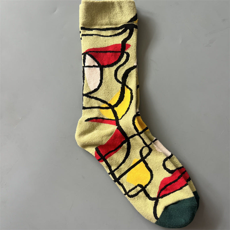New Product Mid Calf Socks Women Oil Painting Socks Niche Fun Literary and Artistic Color Socks