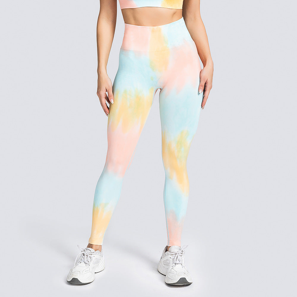 Tie-Dye Yoga Set | High-Waisted Booty Lift Sports Pants & Wireless Shorts | 4-Way Stretch Eco-Friendly Fitness Wear