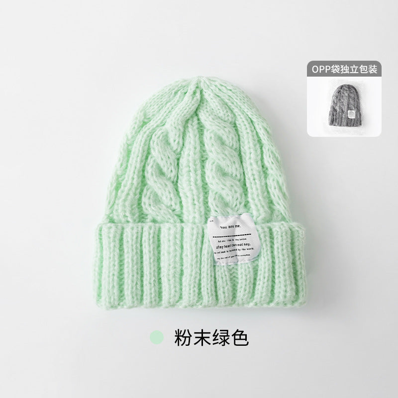 Solid Color Twist Female Autumn and Winter Student Warm Ear Protection Knitted Hat Couple Versatile Cold Hat