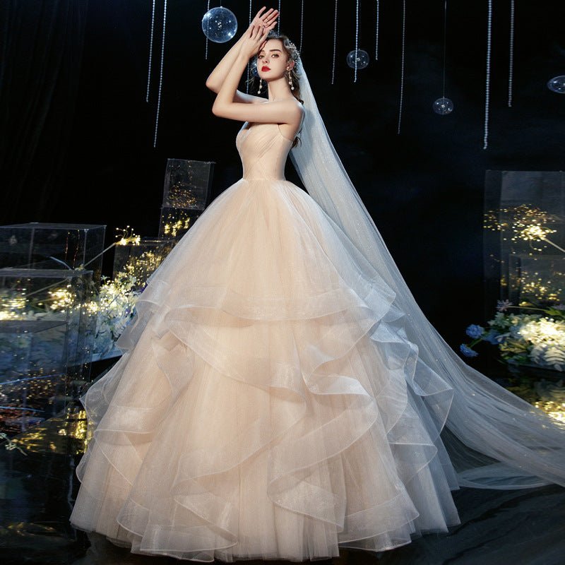 New Temperament Sexy Deep V Wedding Dress, Tube Top Suspender Qi Di Mesh Wedding Photo Wedding Dress