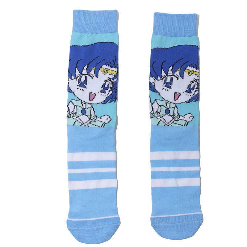 Female Casual Cotton Medium Tube Sailor Moon Anime Manga Day Man Women's Socks-5prs