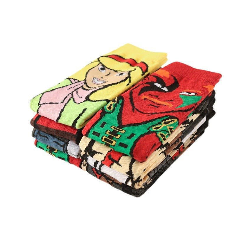 New Male Clown Medium Tube Cartoon Men's Socks Female Animation Socks Personalized Trend Skateboard Socks-5PRS