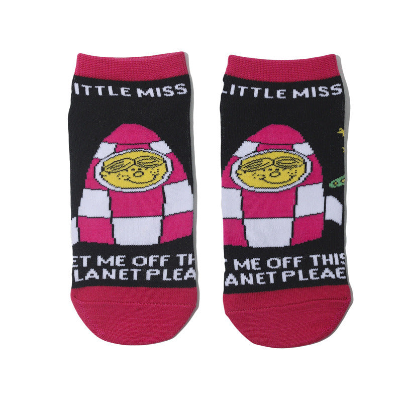 Female Cotton Animation Cartoon Men's Boat Socks Short Cotton Socks Comic  Personalized Animation Cute Sock-5PRS