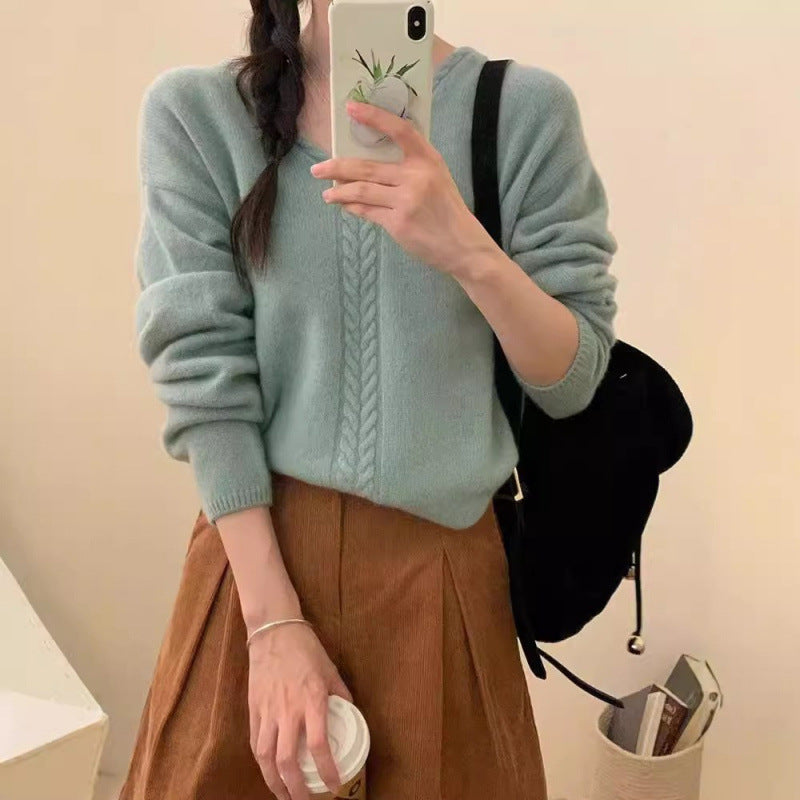 Lazy Wind Soft Waxy Twist Pullover for Women's Autumn and Winter New Design Loose Knitted Sweater for Women