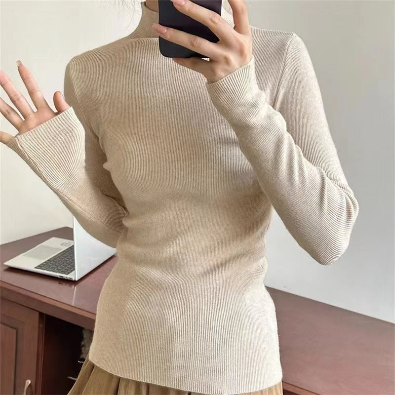 Half Turtleneck Candy-colored Sweater for Women's New Simple Slim-fitting Knitted Sweater