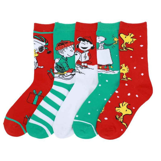 Cotton Christmas Anime Trendy Socks Men's Socks Snoopy Women's Mid-tube Cotton Sleigh Gift Socks-5PRS
