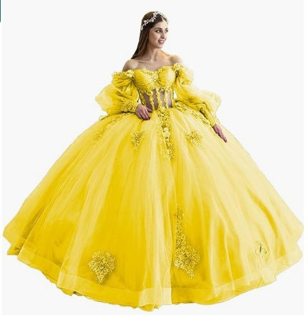 Floral One-Shoulder Tutu Dress with Bubble Sleeves - Spring Summer Elegant Party & Evening Wear