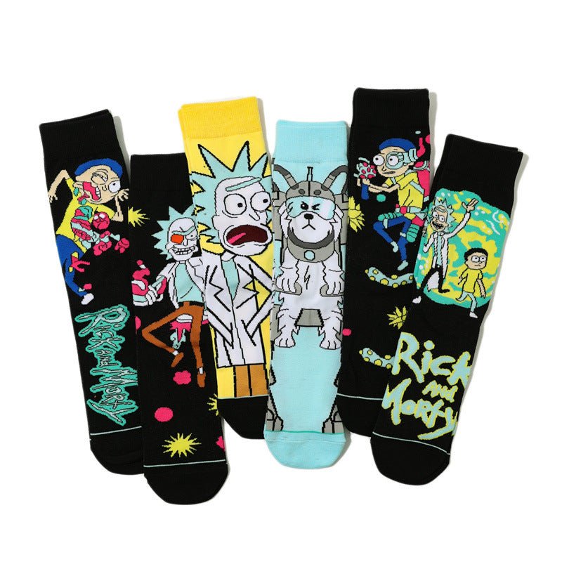 Men's Cotton Socks and Women's Animation Medium Tube Men's Socks Wholesale Medium Tube Couple Socks-5prs