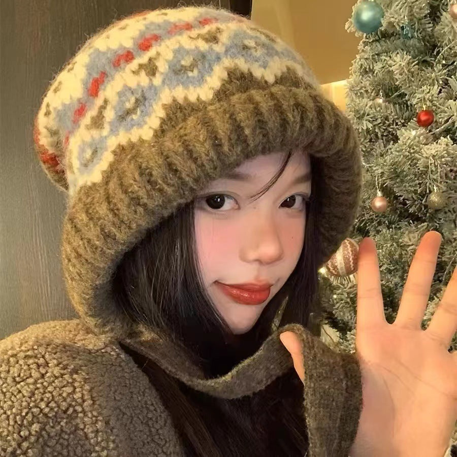 Fair Island Style Knitted Hat Children's Retro Dual-purpose Bag Hat Warm Wool Hat Ear Protection Street Style