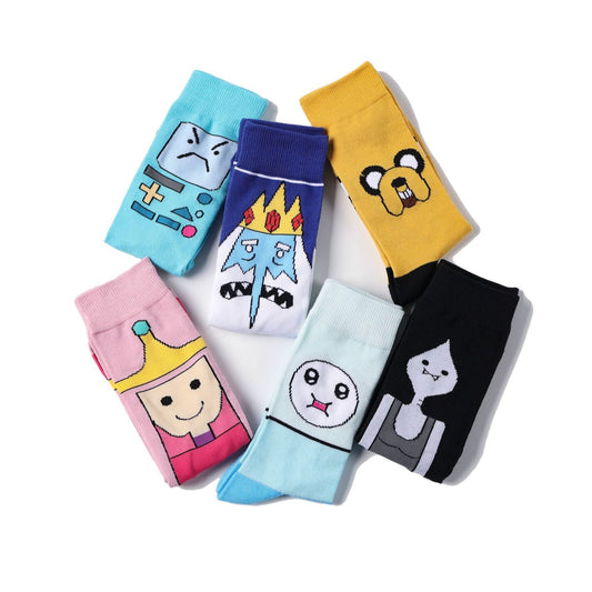 Cotton Men's Large Size Four-season Socks Casual Cartoon Trendy Socks Men's Socks Women's Ins Socks-5PRS
