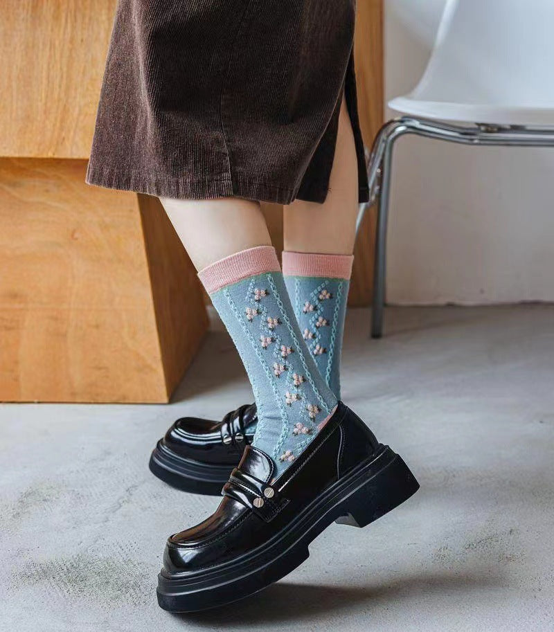 Socks Women's Autumn and Winter Long Socks Mori Tulips Versatile Women's Stacking Socks Flower Series Spring and Summer Long Tube