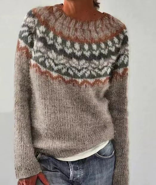 New Sweater Women Wish Hot Sale Round Neck Color Matching Loose Fashion Pullover Knitted Sweater