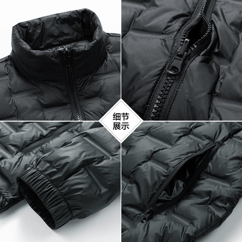 Men's New Winter Down Jacket Solid Color Stand-up Collar Versatile Charging Down Light and Thin Inside Can Be Worn Outside Coat Men's Clothing