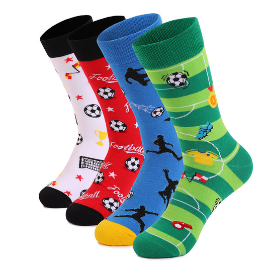 World Cup Football Men's Socks Medium Tube Socks Autumn and Winter Thickened Sports Socks Combed Cotton Men's Funny Socks