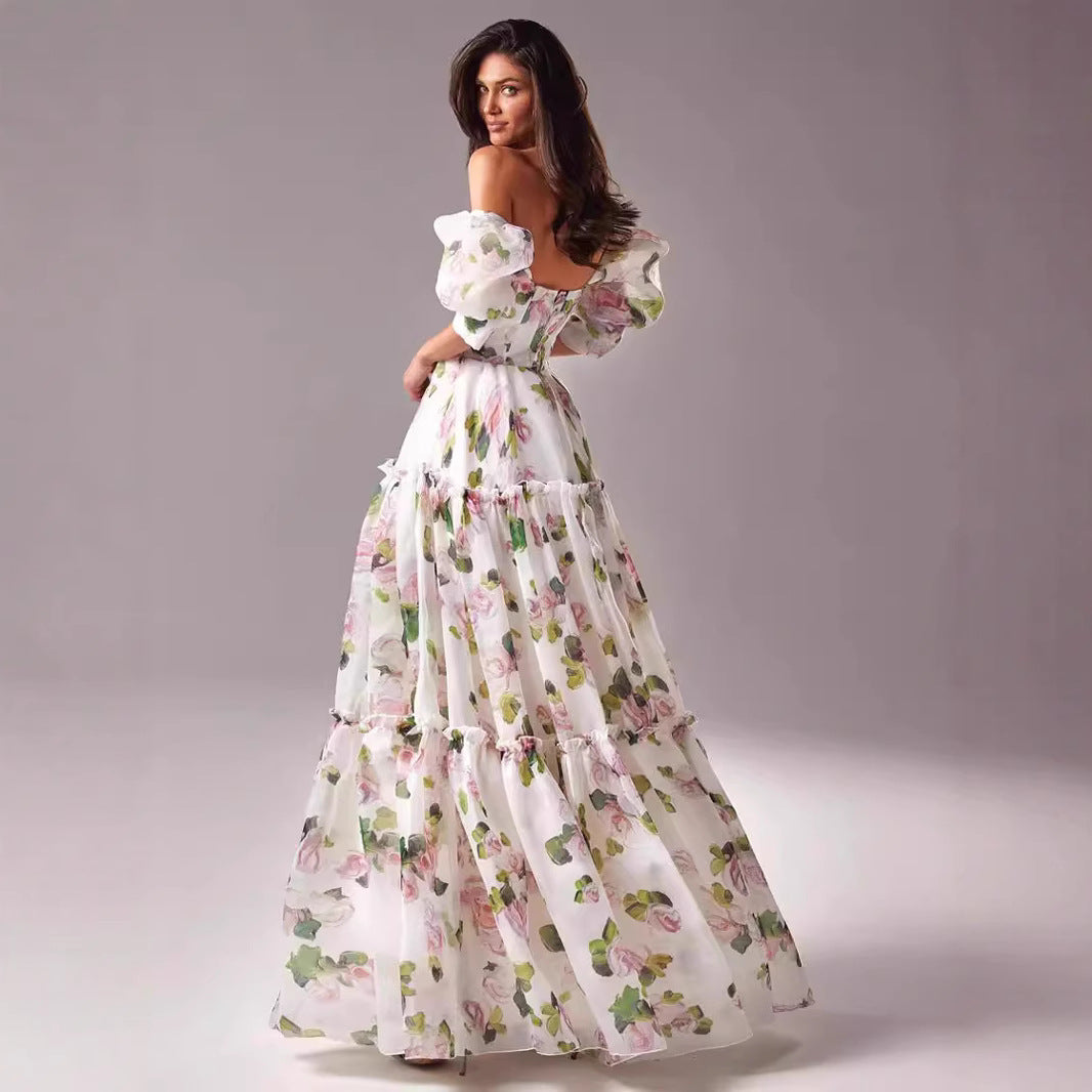Off-Shoulder Organza Fairy Dress for Women – Elegant Long Evening Gown