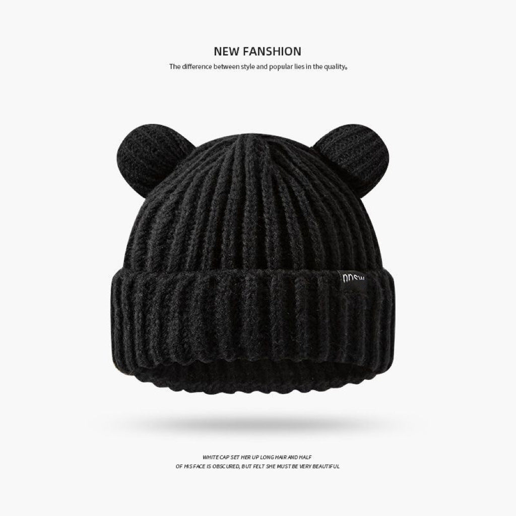 New Knitted Hat Children's Winter Wool Stripes Show A Small Face Plush Warm Thickened Large Head Circumference Ear Protectors Stacking Hat