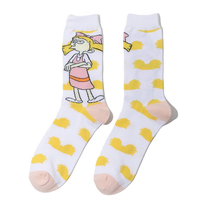 Male Personality Medium Tube Cotton Sponge Cartoon Crab Boss Female Cartoon Long Tube Animation Men's Socks-5PRS
