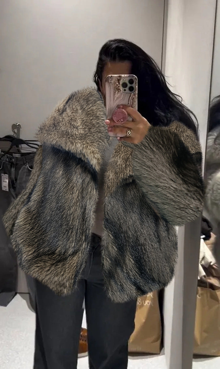 Fur Large Lapel Artificial Fur Jacket Short Fashion Fox Fur Jacket Fluffy Plush Women's Clothing