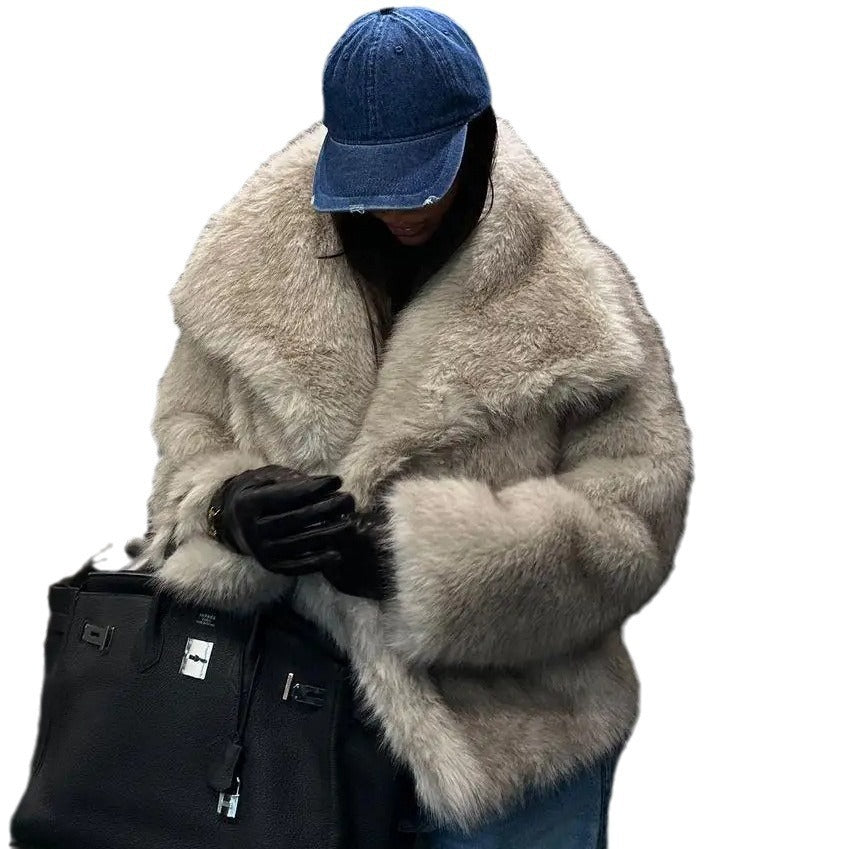 Fur Large Lapel Artificial Fur Jacket Short Fashion Fox Fur Jacket Fluffy Plush Women's Clothing