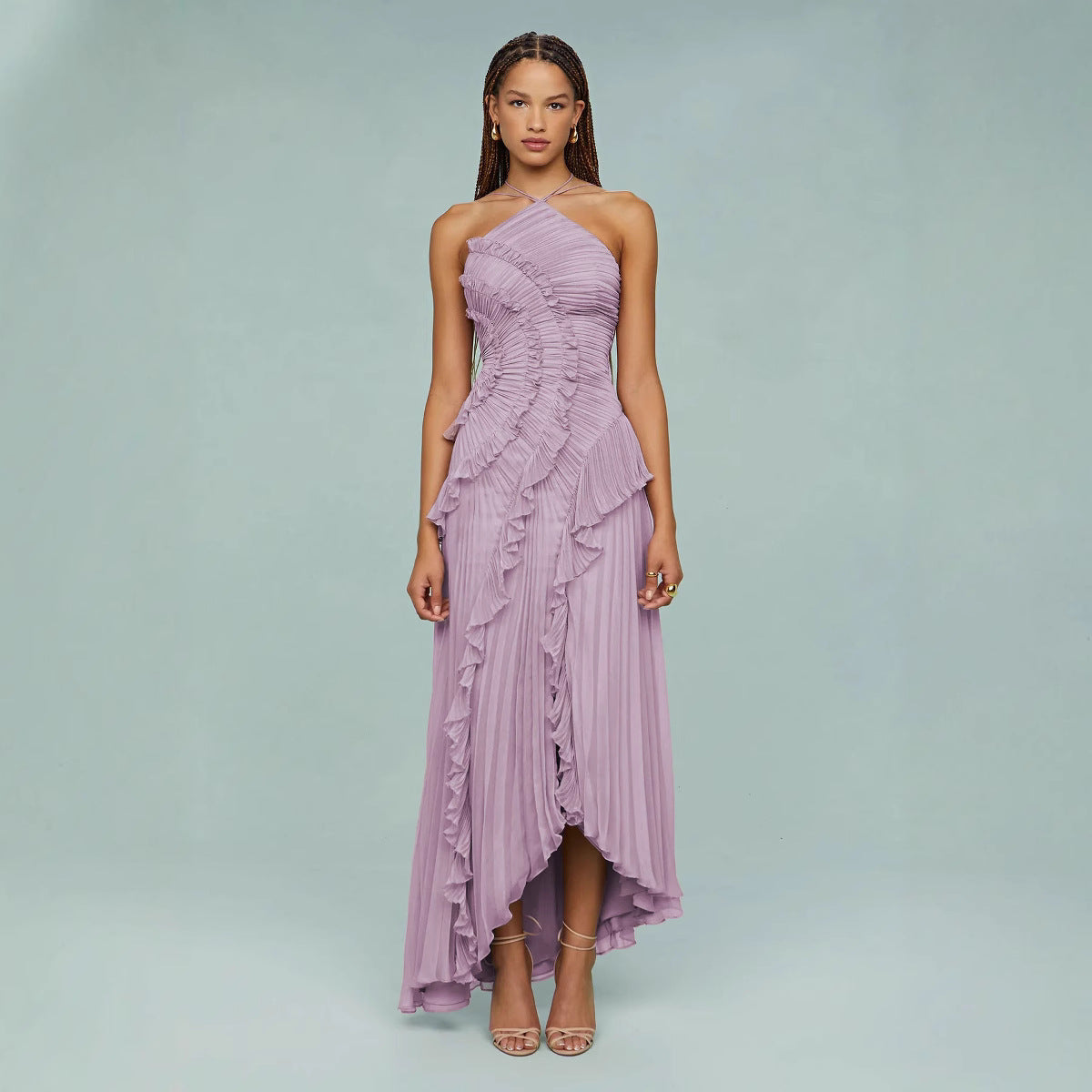 Luxury Chiffon Evening Gown: Ruffle Pleated Maxi Dress for Women, Breathable Summer Party Wear - Elegant Midi/Maxi Styles