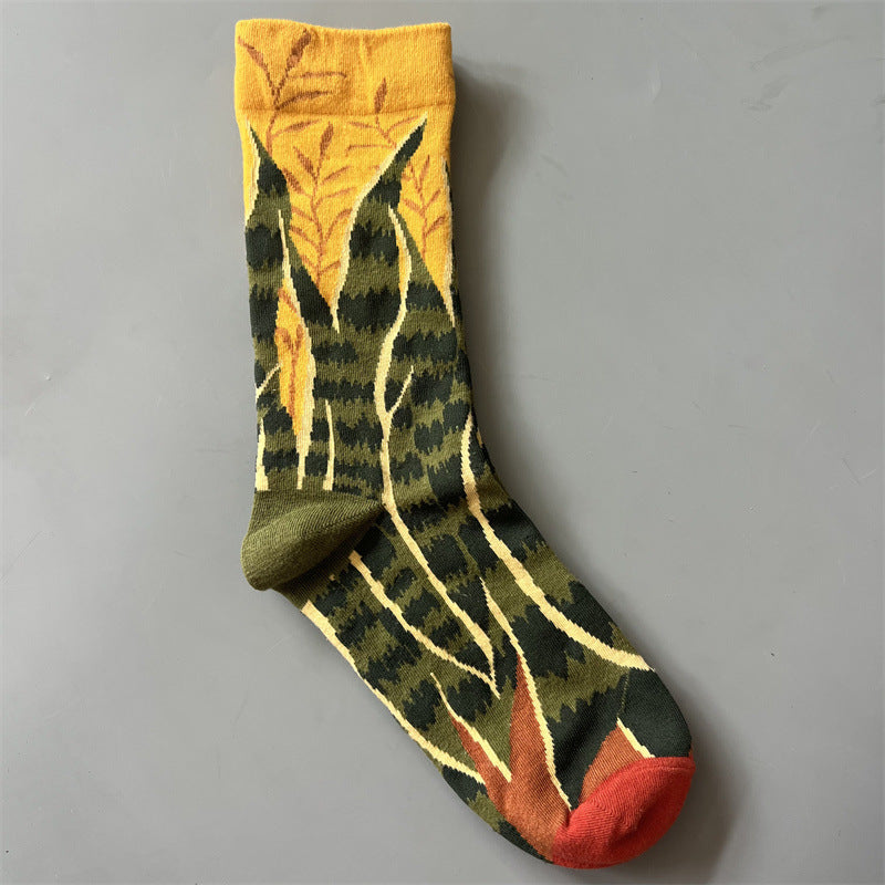 New Product Mid Calf Socks Women Oil Painting Socks Niche Fun Literary and Artistic Color Socks