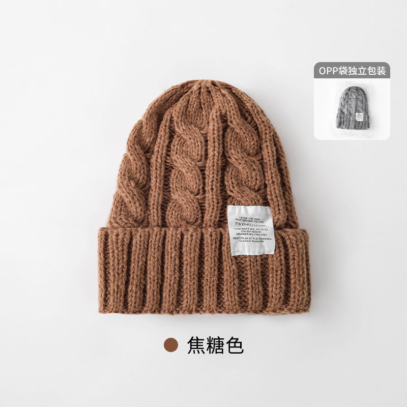 Solid Color Twist Female Autumn and Winter Student Warm Ear Protection Knitted Hat Couple Versatile Cold Hat