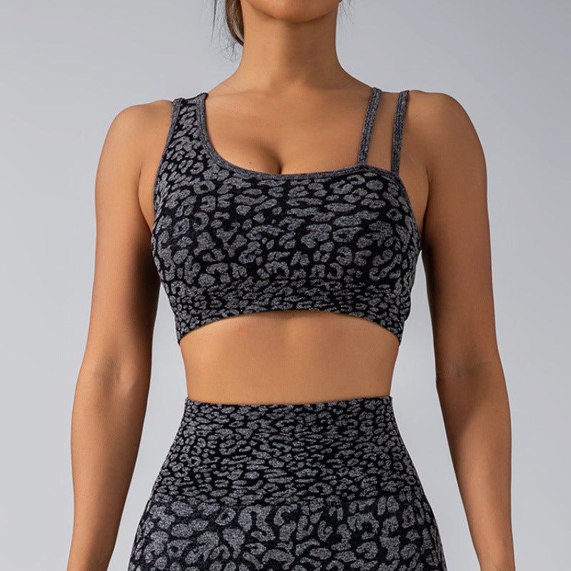 Leopard Print Sports Vest Set｜High-Waist Hip Shaper Yoga Pants｜Open Back Sports Bra｜Gym to Street Athleisure