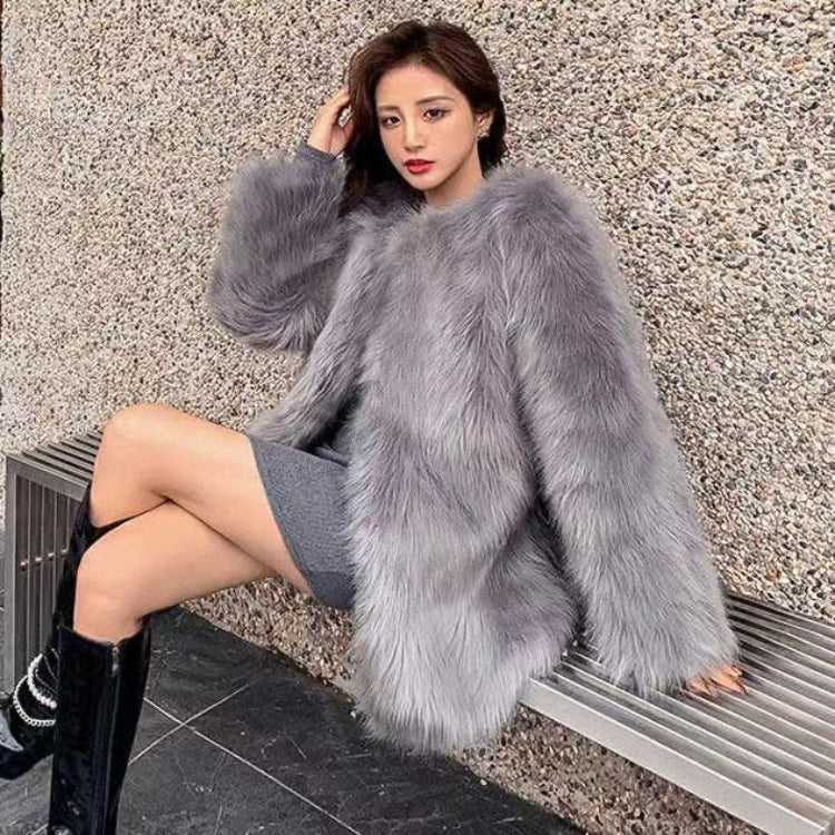 Designer-Inspired Midi Faux Fur Coat - Plus Size Winter Luxury, Feminine Curvy Silhouette