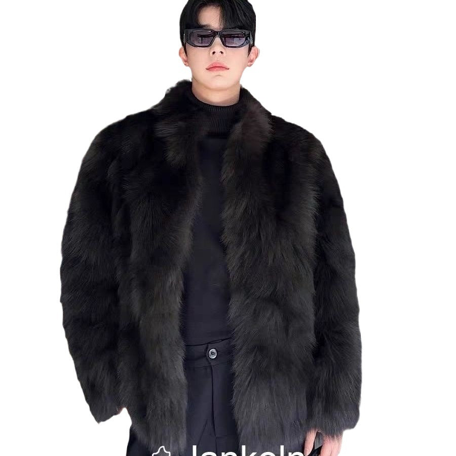 Luxury Faux Fur Coat Men - Thickened Mink & Fox Trim Jacket | Premium Winter Outerwear Black